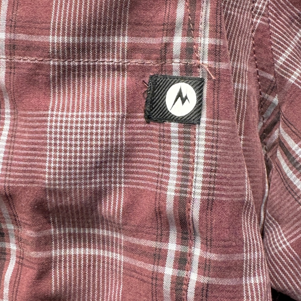 Marmot Eldridge UPF 20 UpCycle Mens Medium Whiskey Brown Plaid Shirt Gorpcore - Picture 9 of 10